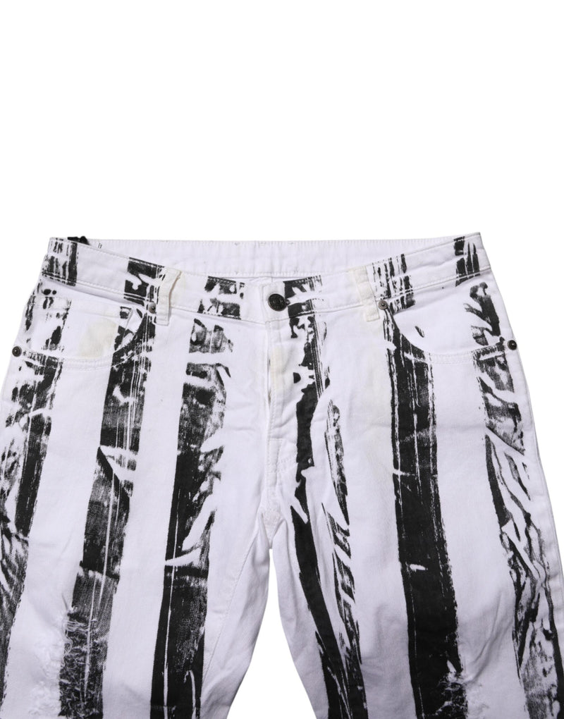 Gaelle Paris Black White Stripes Mid Waist Cropped Jeans