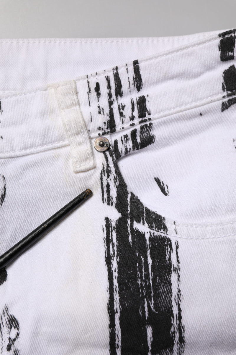 Gaelle Paris Black White Stripes Mid Waist Cropped Jeans