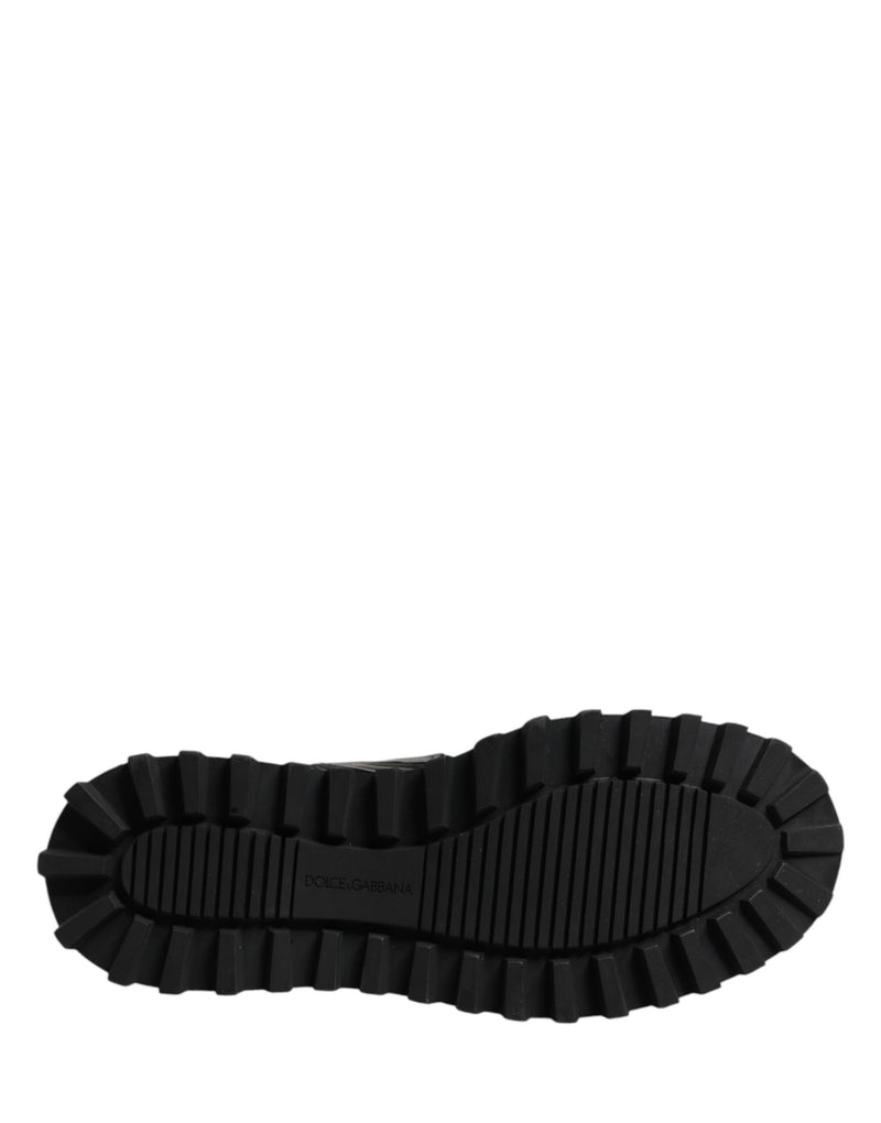 Dolce & Gabbana Black Leather DG Plaque Lace-Up Boots