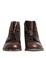 Dolce & Gabbana Brown Lace Up Short Ankle Boots for Men
