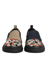 Dolce & Gabbana Blue Canvas Embellished Slip On Sneakers