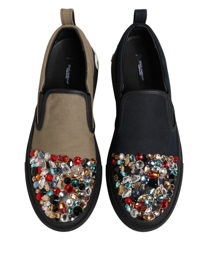 Dolce & Gabbana Blue Canvas Embellished Slip On Sneakers