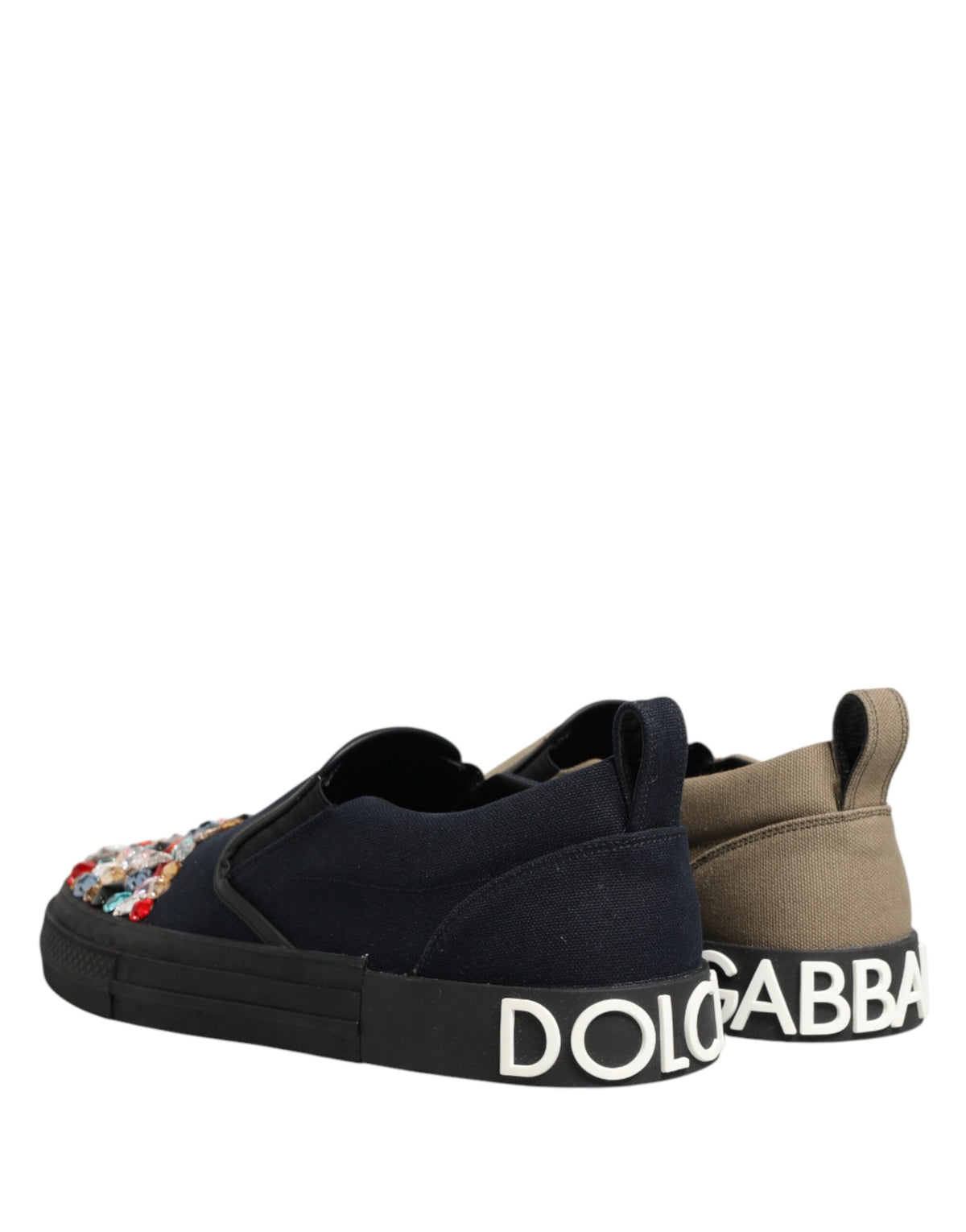 Dolce & Gabbana Blue Canvas Embellished Slip On Sneakers