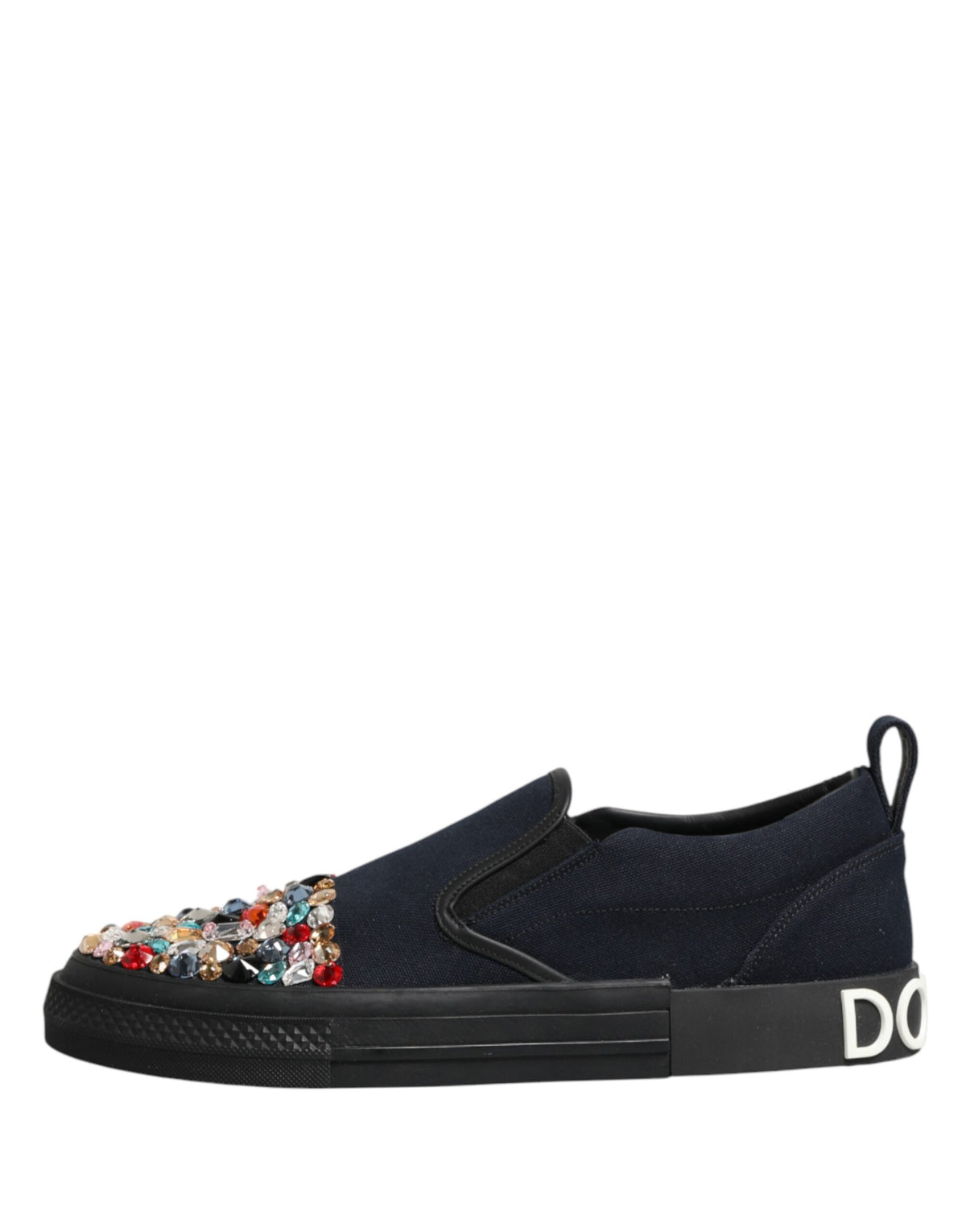 Dolce & Gabbana Blue Canvas Embellished Slip On Sneakers