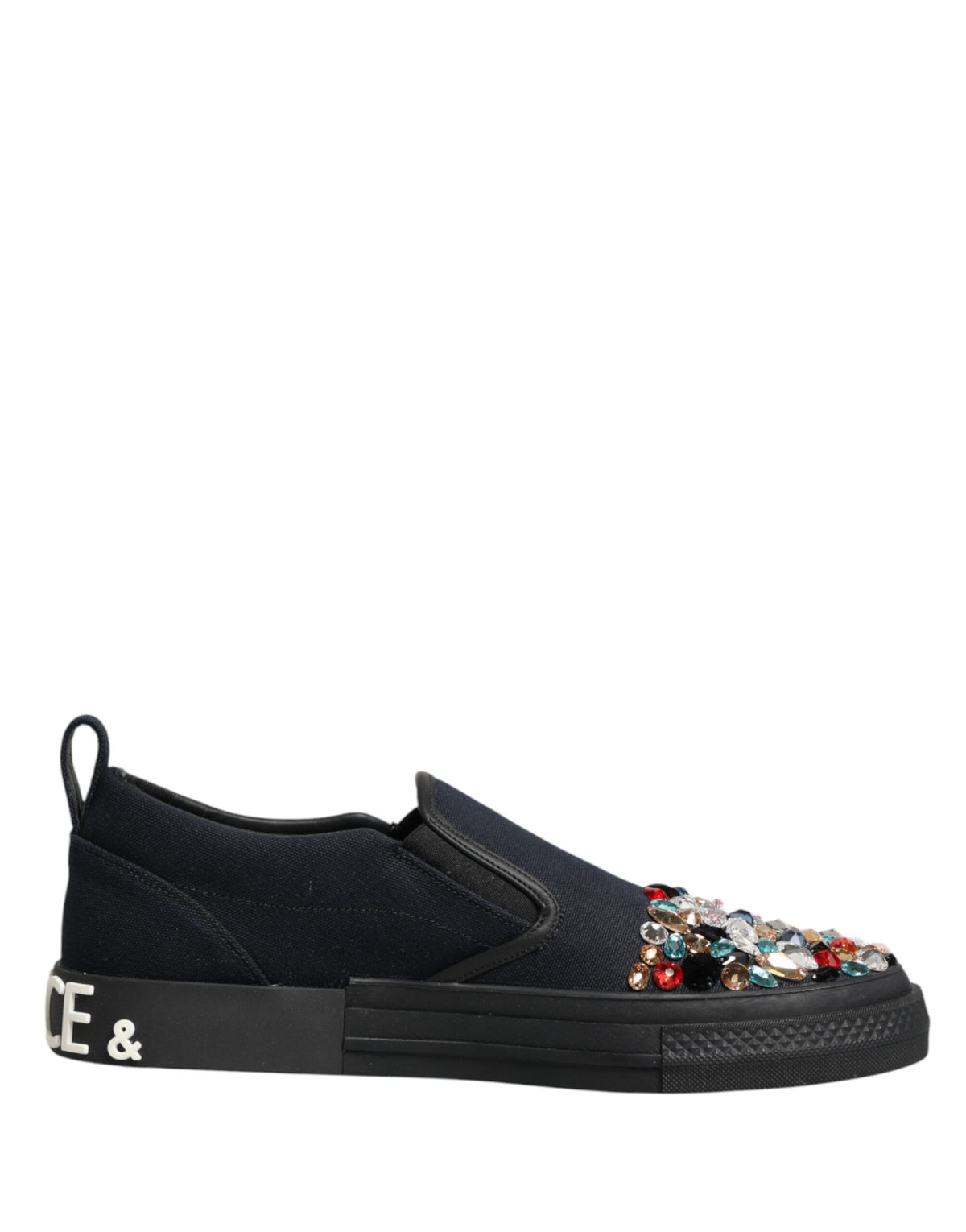 Dolce & Gabbana Blue Canvas Embellished Slip On Sneakers