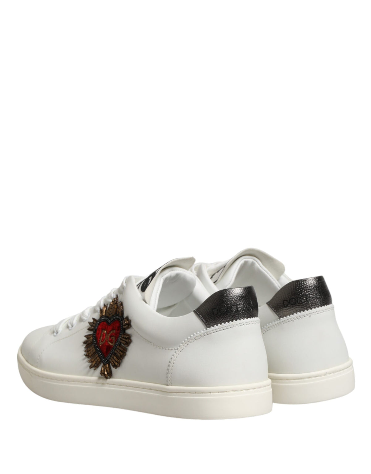 Dolce & Gabbana White Leather Sacred Heart Patch Sneakers
