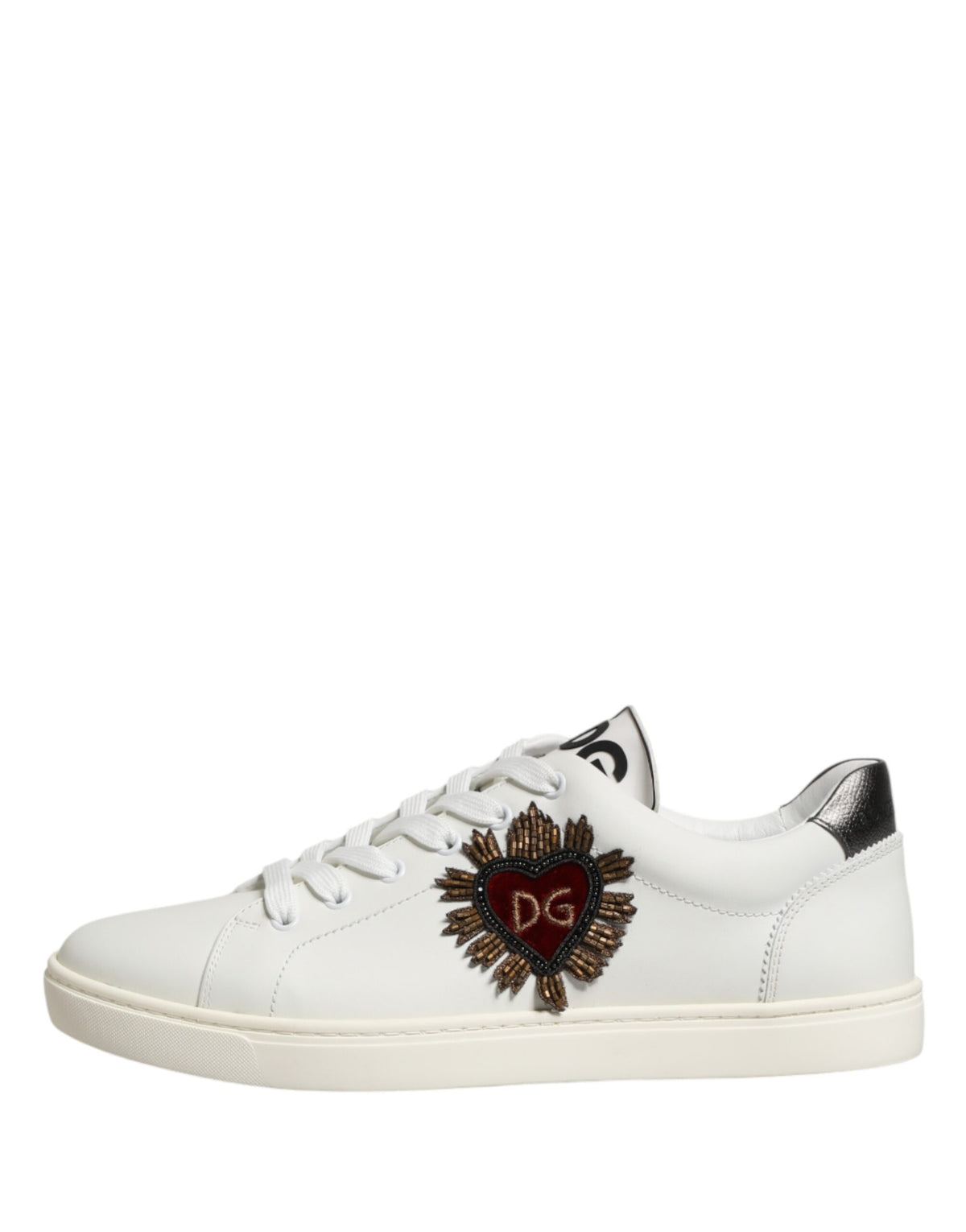 Dolce & Gabbana White Leather Sacred Heart Patch Sneakers
