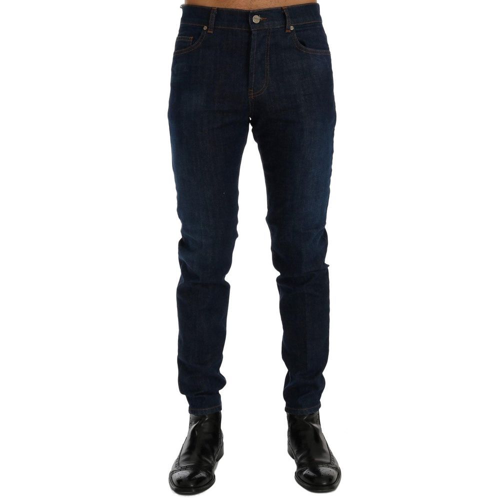 Frankie Morello Blue Cotton Slim Fit Jeans for Men