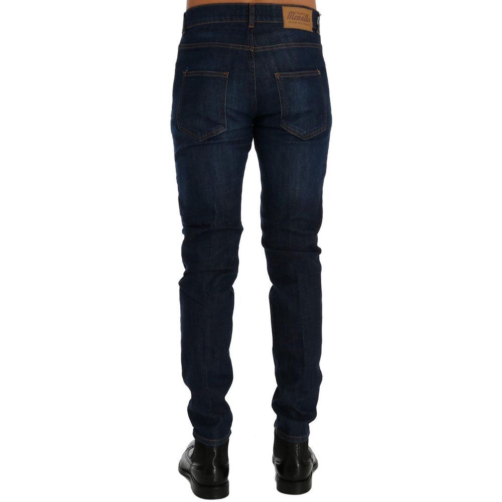 Frankie Morello Blue Cotton Slim Fit Jeans for Men