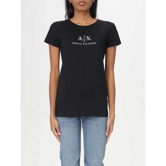 T-Shirt en Coton Noir Armani Exchange pour Femmes