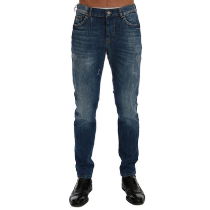 Frankie Morello blauwe katoenen slim fit jeans