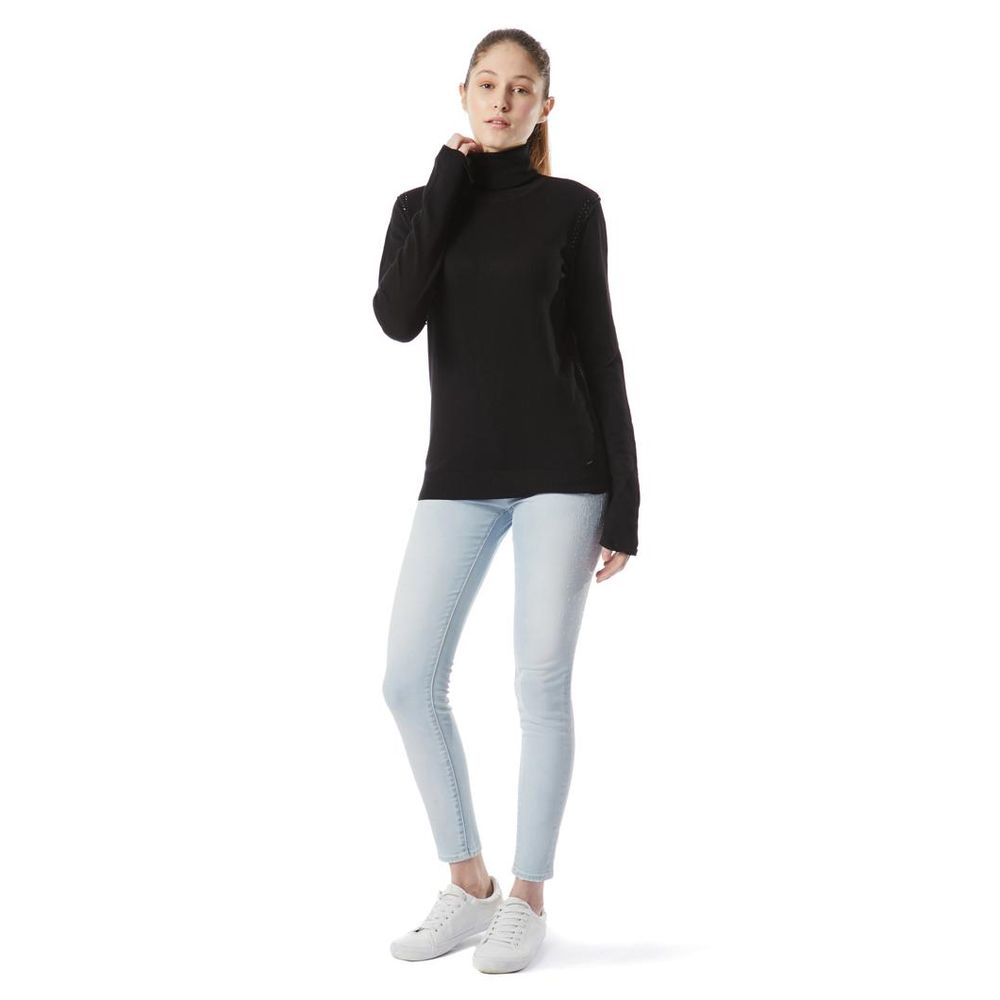 Gas Black Cotton Turtleneck - Chic Comfort for Women