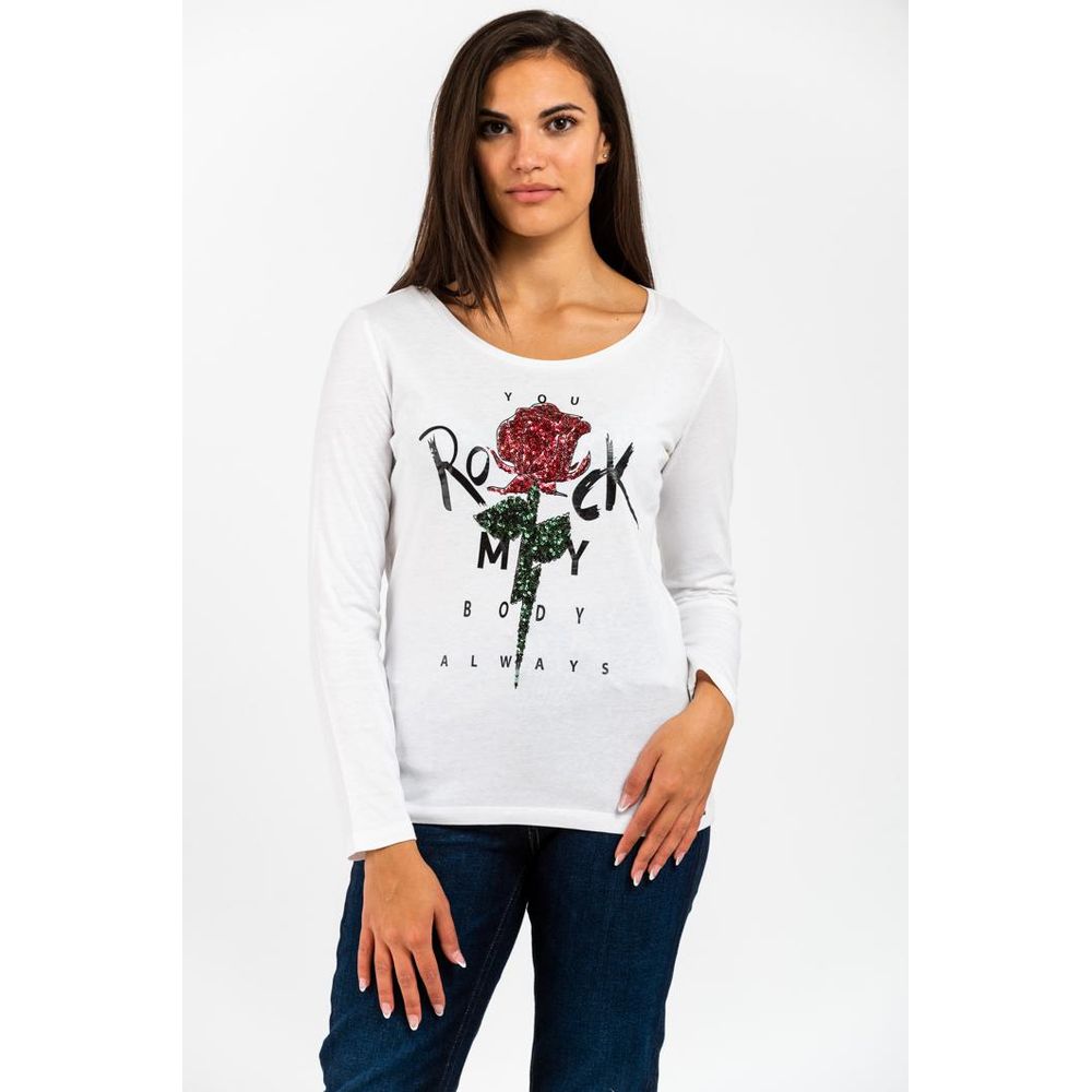 Gas White Cotton Long Sleeve T-Shirt for Women
