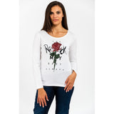 Gas White Cotton Long Sleeve T-Shirt for Women