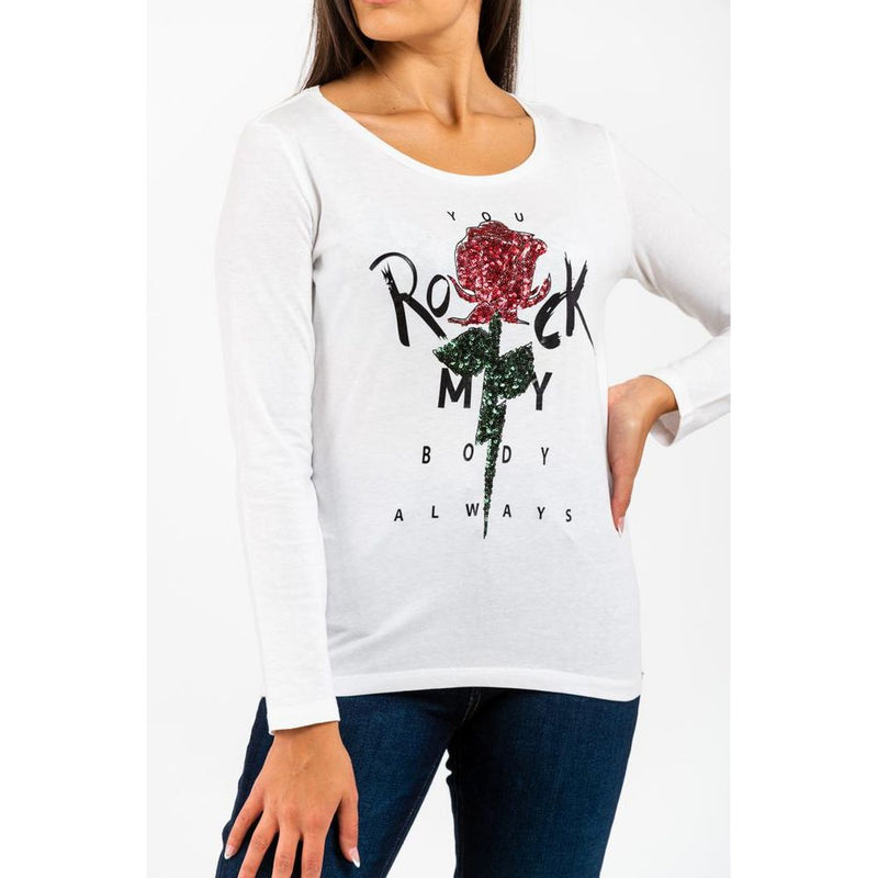 Gas White Cotton Long Sleeve T-Shirt for Women