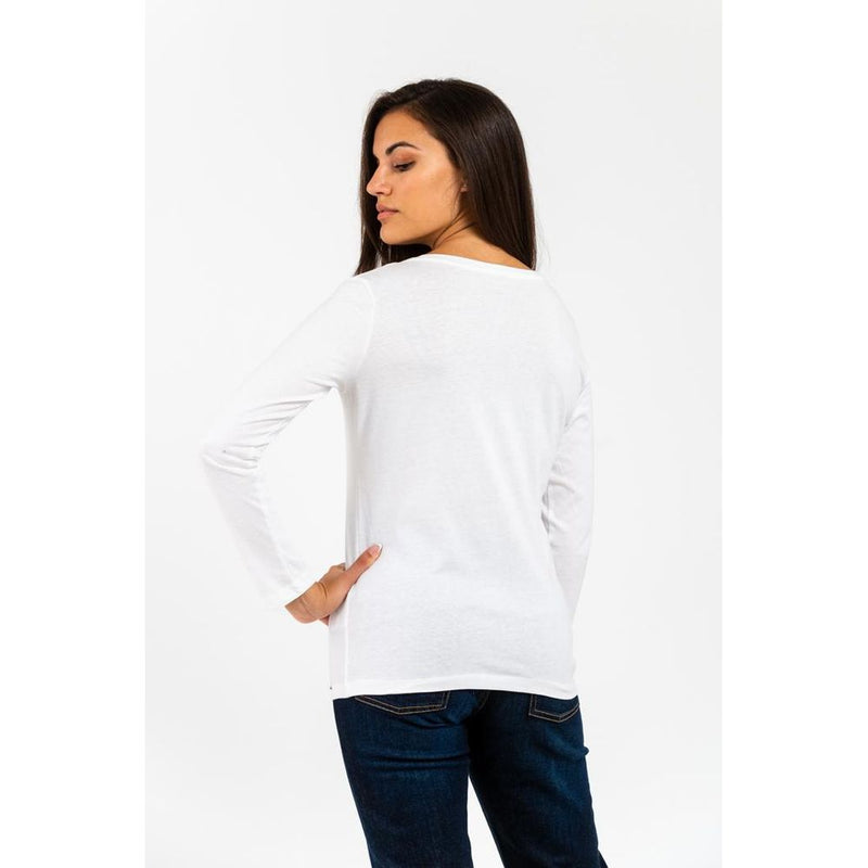 Gas White Cotton Long Sleeve T-Shirt for Women