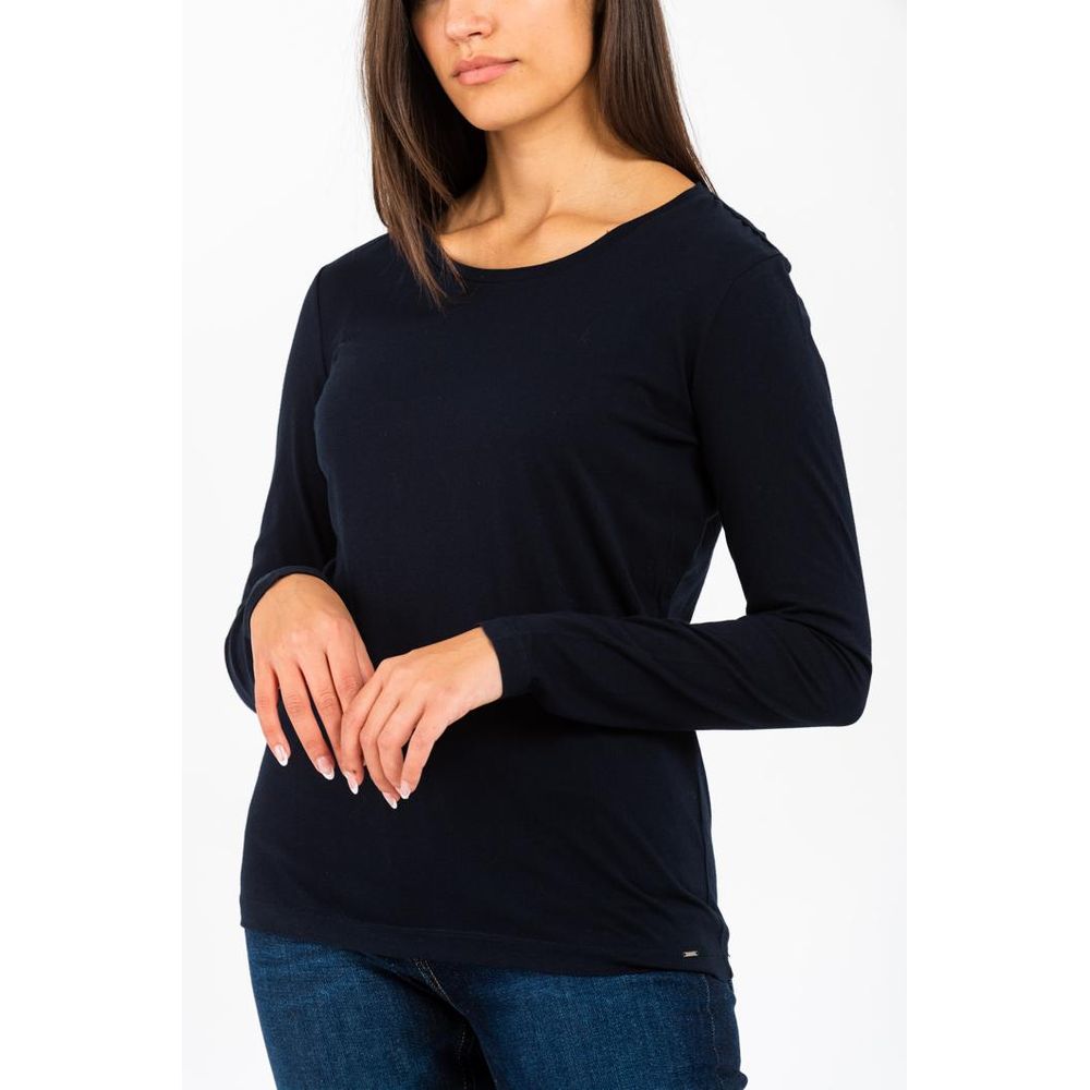Gas Blue Cotton Long Sleeve T-Shirt for Women - Stylish Comfort