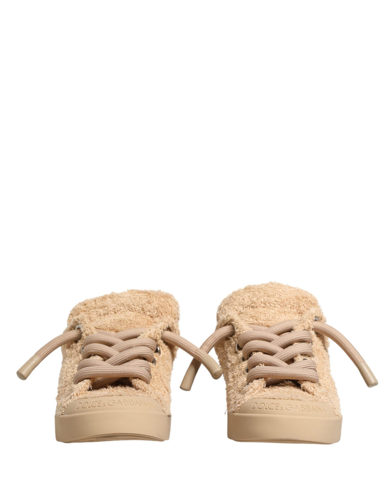 Dolce & Gabbana Beige Faux Shearling Low Top Sneakers for Men