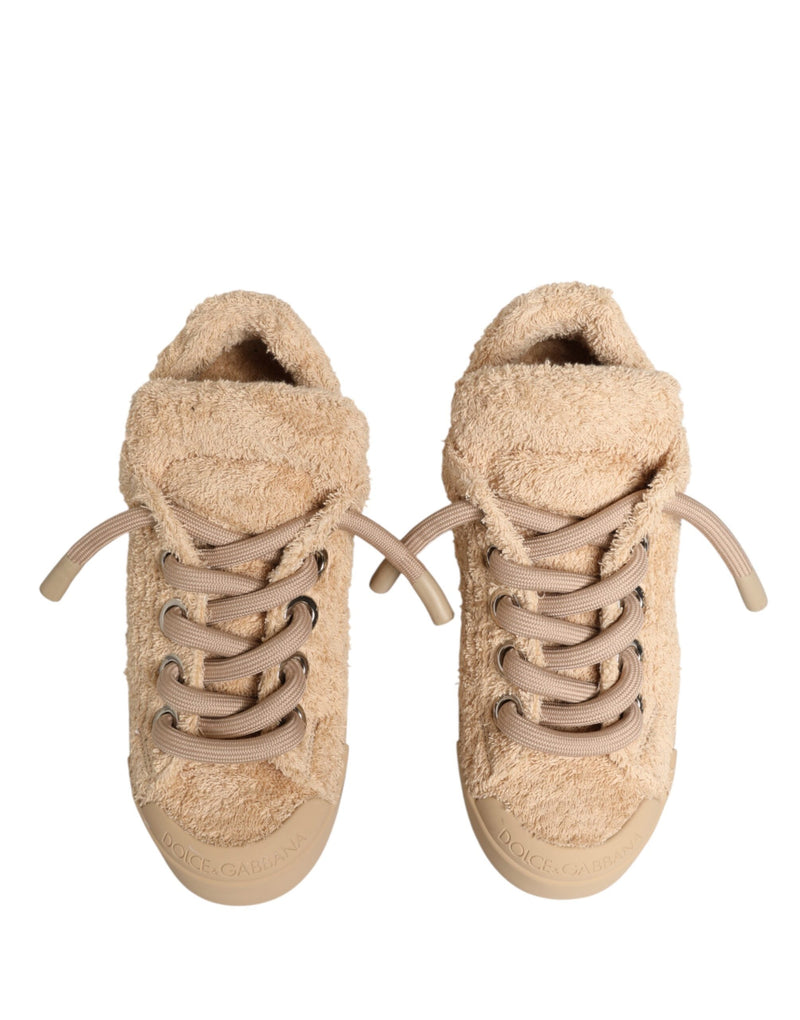 Dolce & Gabbana Beige Faux Shearling Low Top Sneakers for Men