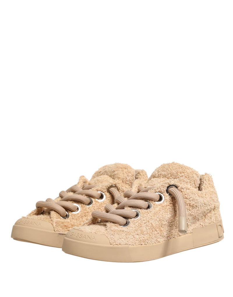 Dolce & Gabbana Beige Faux Shearling Low Top Sneakers for Men