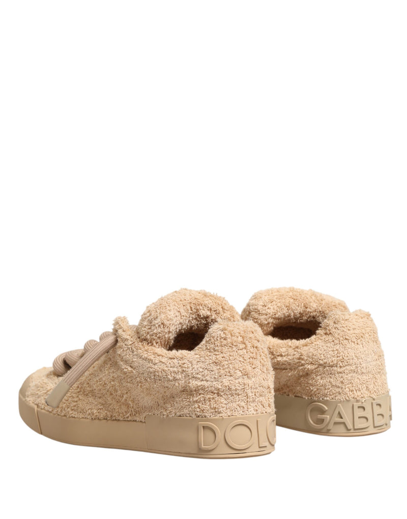 Dolce & Gabbana Beige Faux Shearling Low Top Sneakers for Men