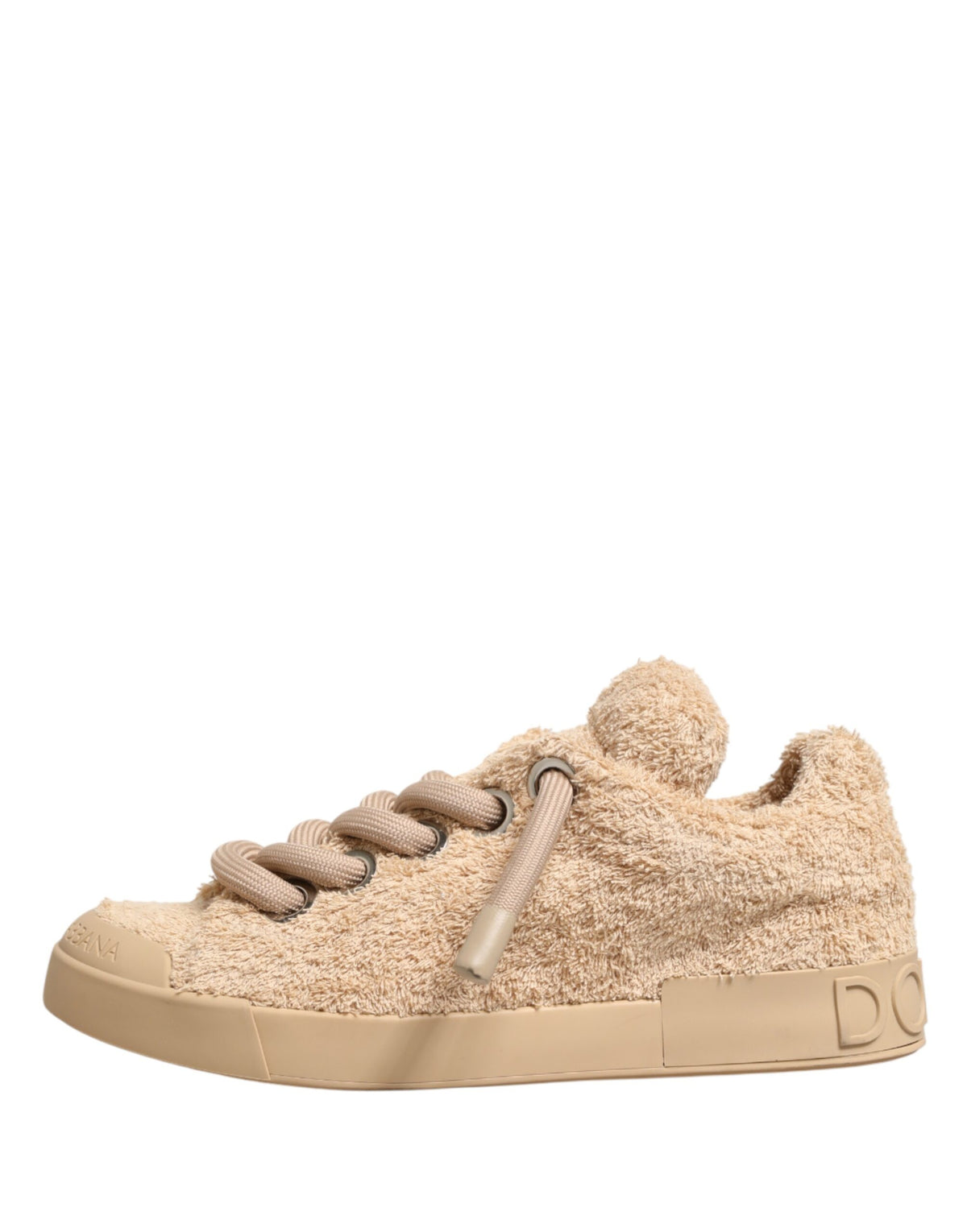 Dolce & Gabbana Beige Faux Shearling Low Top Sneakers for Men