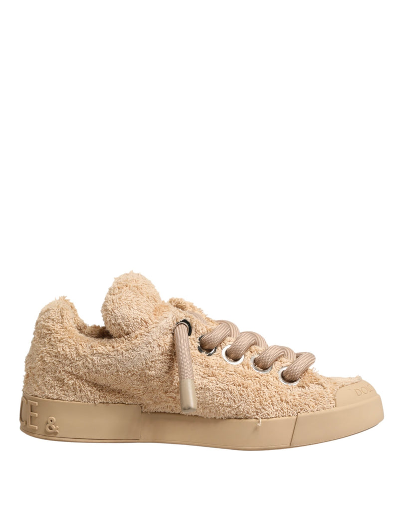 Dolce & Gabbana Beige Faux Shearling Low Top Sneakers for Men