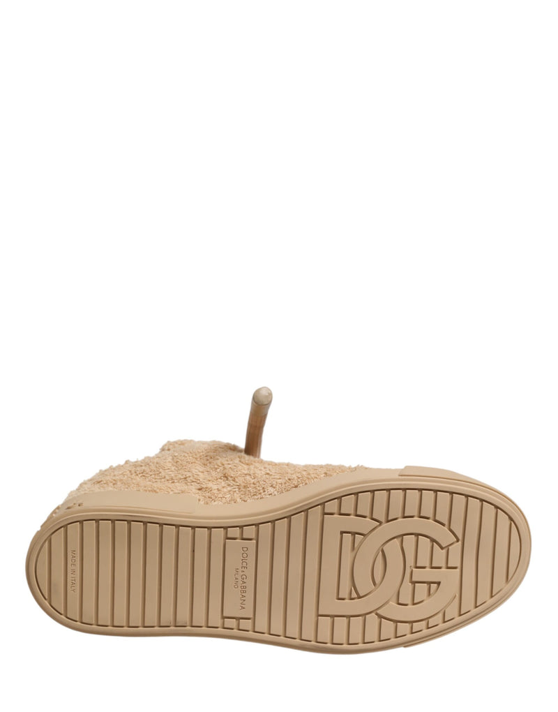 Dolce & Gabbana Beige Faux Shearling Low Top Sneakers for Men
