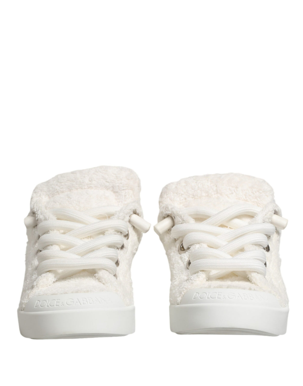 Dolce & Gabbana White Faux Shearling Low Top Sneakers