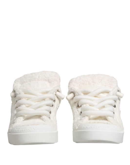 Dolce & Gabbana White Faux Shearling Low Top Sneakers