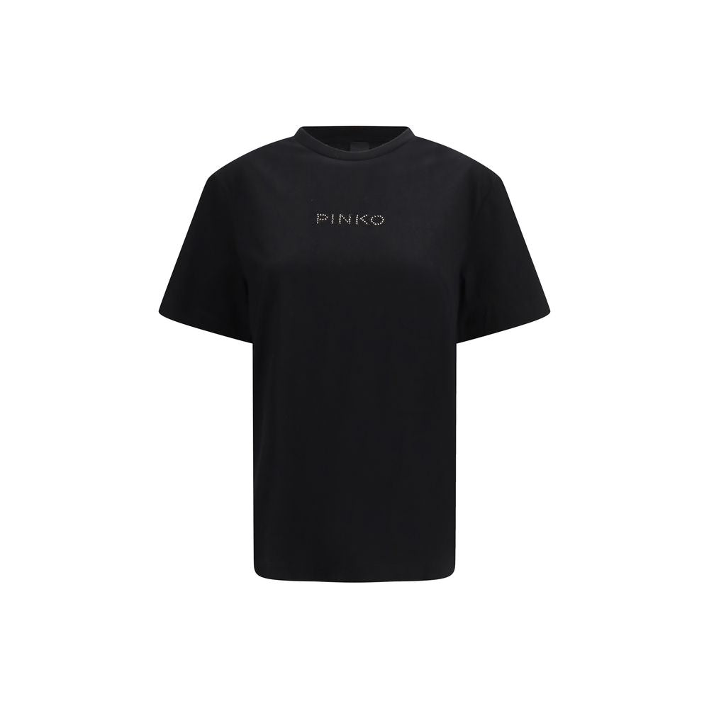 PINKO Black Cotton T-Shirt with Elegant Rhinestone Detailing