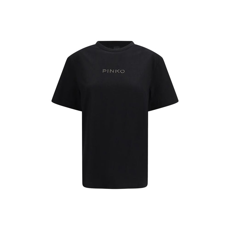 PINKO Black Cotton T-Shirt with Rhinestone Detailing
