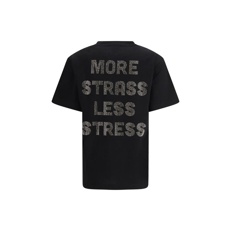 PINKO Black Cotton T-Shirt with Rhinestone Detailing
