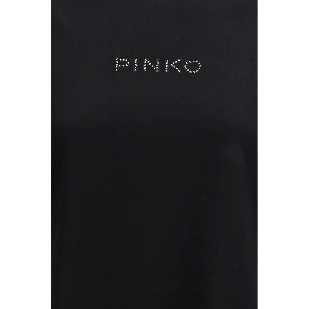 PINKO Black Cotton T-Shirt with Elegant Rhinestone Detailing