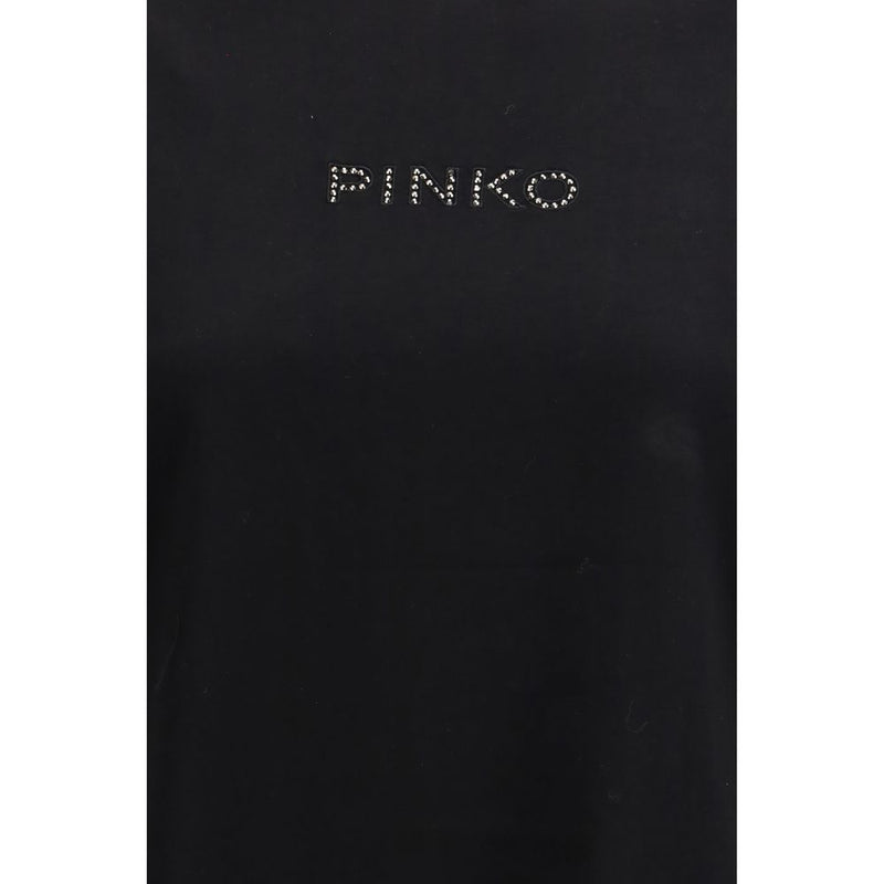 PINKO Black Cotton T-Shirt with Rhinestone Detailing