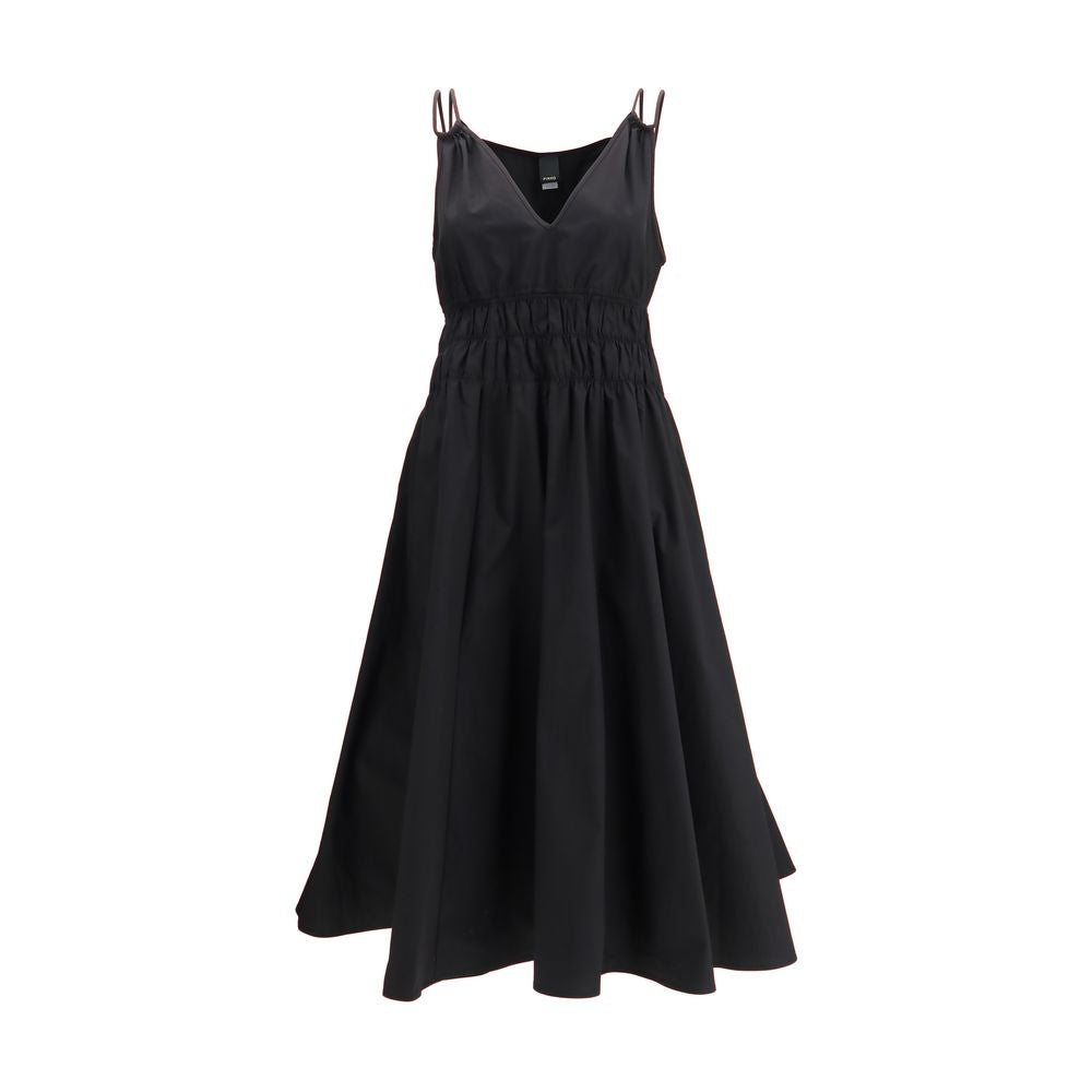PINKO Black Cotton Shirred V-neck Casual Dress