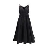 PINKO Black Cotton Shirred V-neck Casual Dress