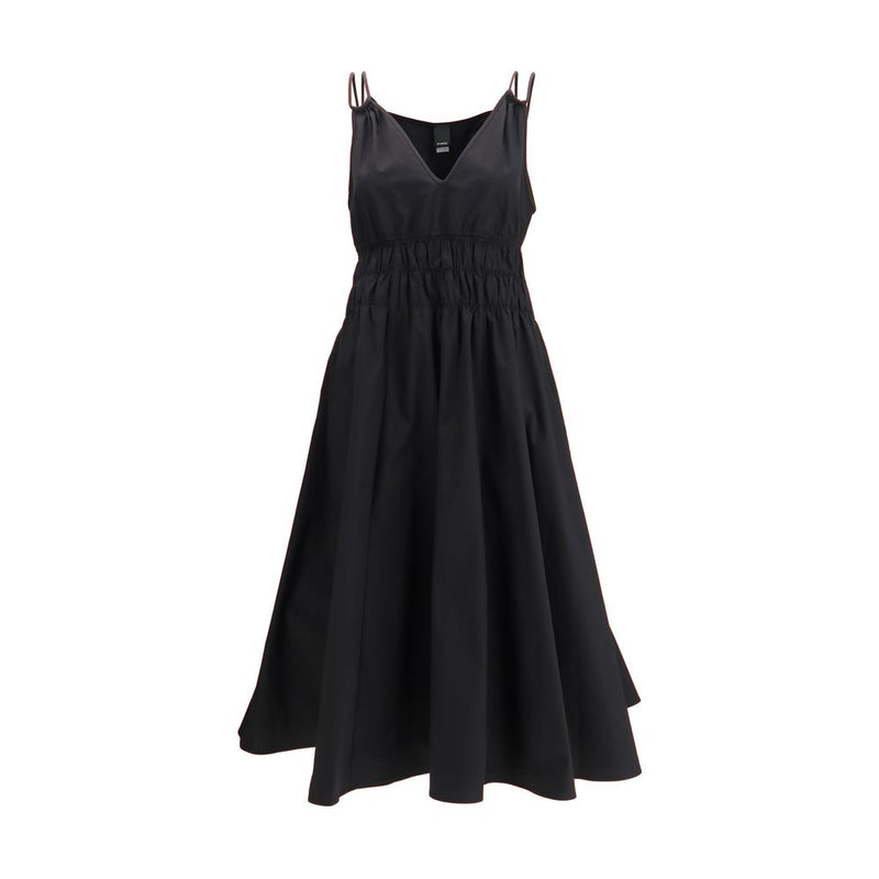 PINKO Black Cotton Shirred V-neck Casual Dress
