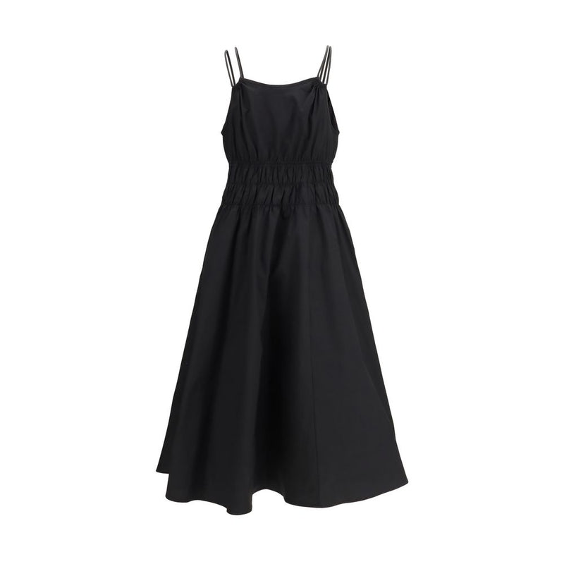PINKO Black Cotton Shirred V-neck Casual Dress