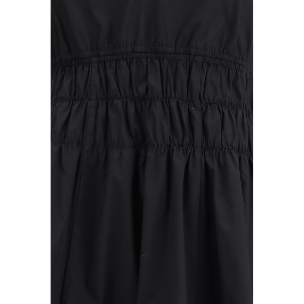 PINKO Black Cotton Shirred V-neck Casual Dress