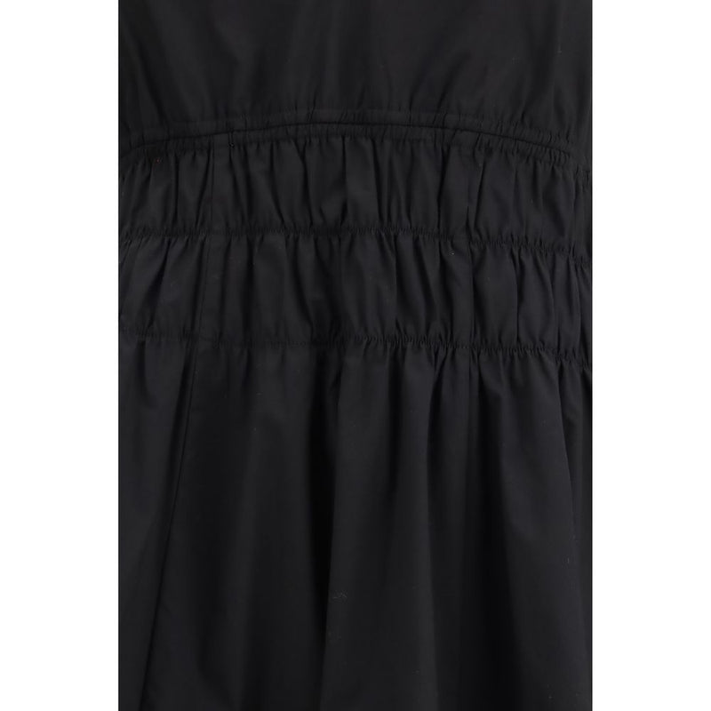 PINKO Black Cotton Shirred V-neck Casual Dress