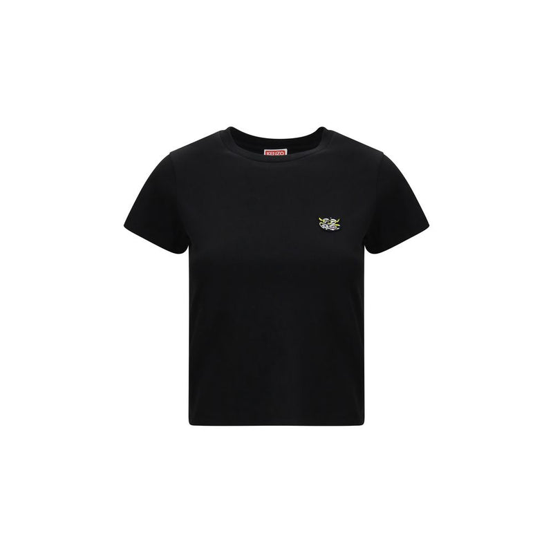 Kenzo Black Cotton T-Shirt with Embroidered Wild Tiger Design