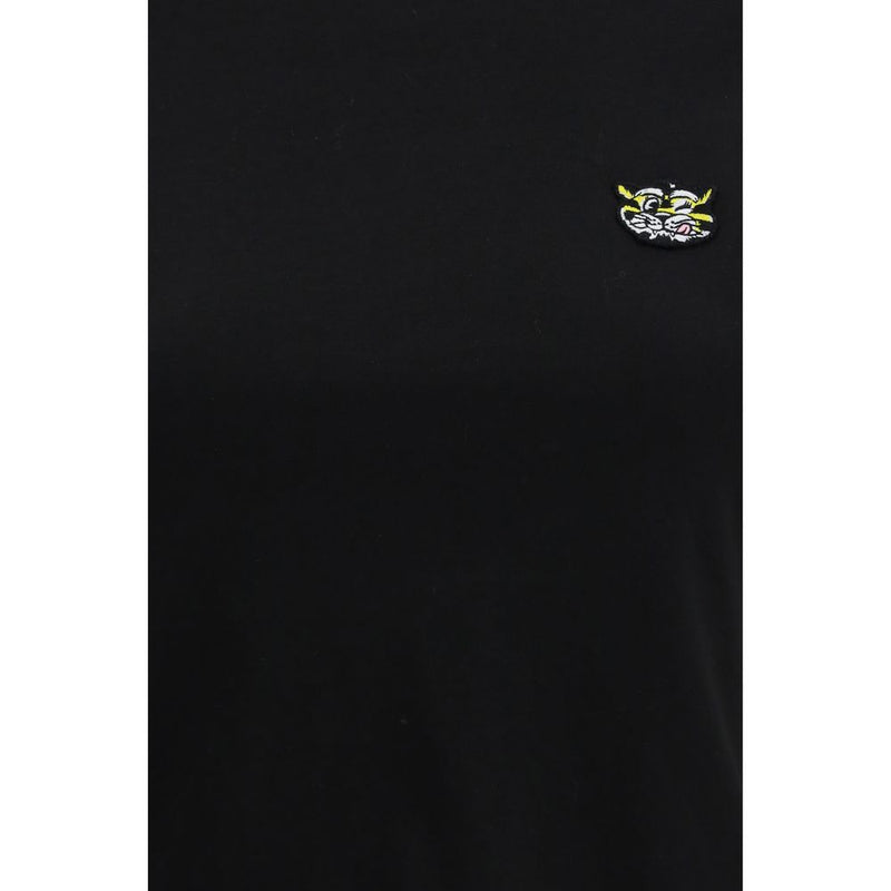 Kenzo Black Cotton T-Shirt with Embroidered Wild Tiger Design