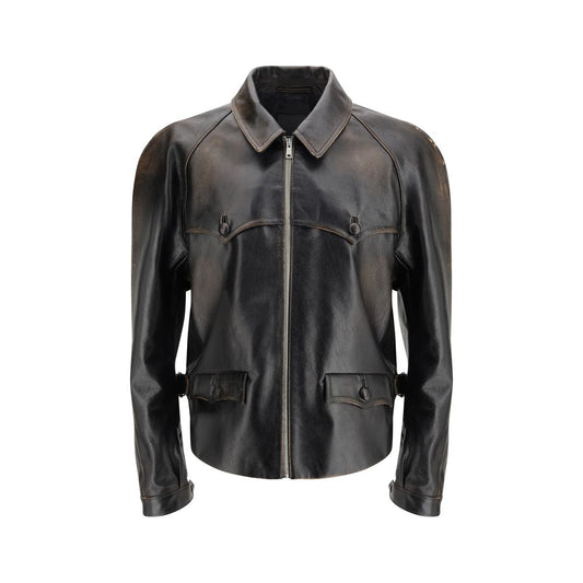 Veste en cuir noir Prada