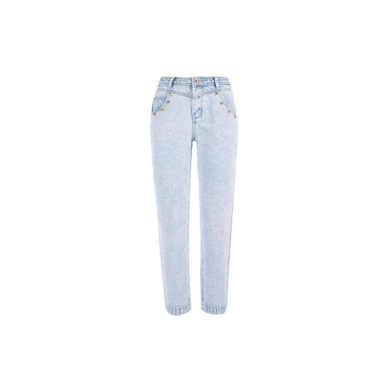 Yes Zee Light Blue Cotton Boyfriend Jeans for Women