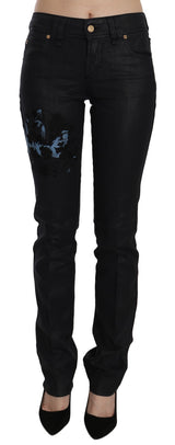 John Galliano Black Swan Floral Embroidered Mid Waist Skinny Jeans
