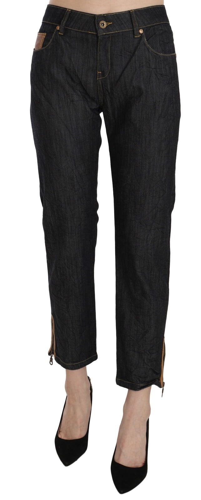 PLEIN SUD High Waist Straight Cropped Trouser Jeans - Blue