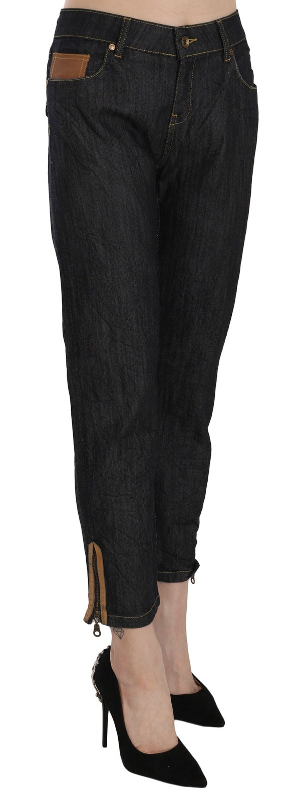 PLEIN SUD High Waist Straight Cropped Trouser Jeans - Blue