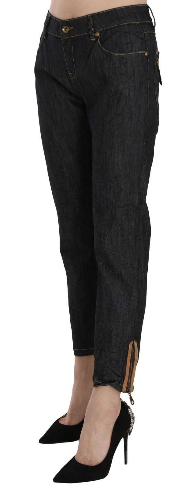 PLEIN SUD High Waist Straight Cropped Trouser Jeans - Blue