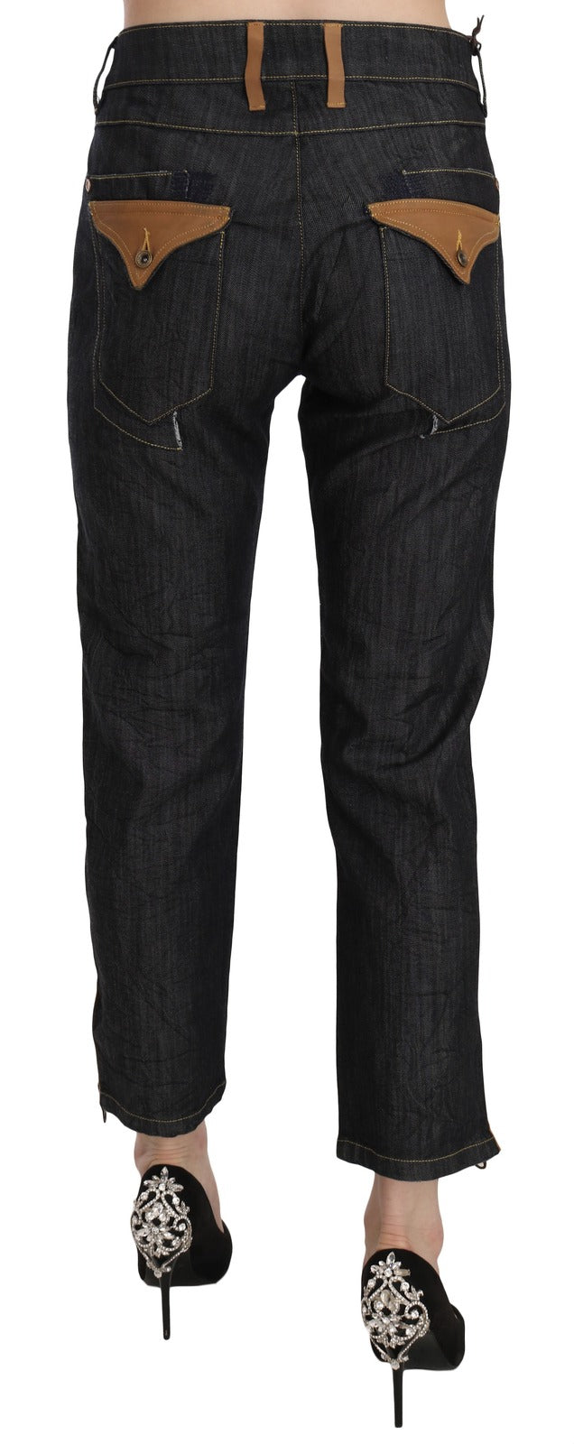 PLEIN SUD High Waist Straight Cropped Trouser Jeans - Blue